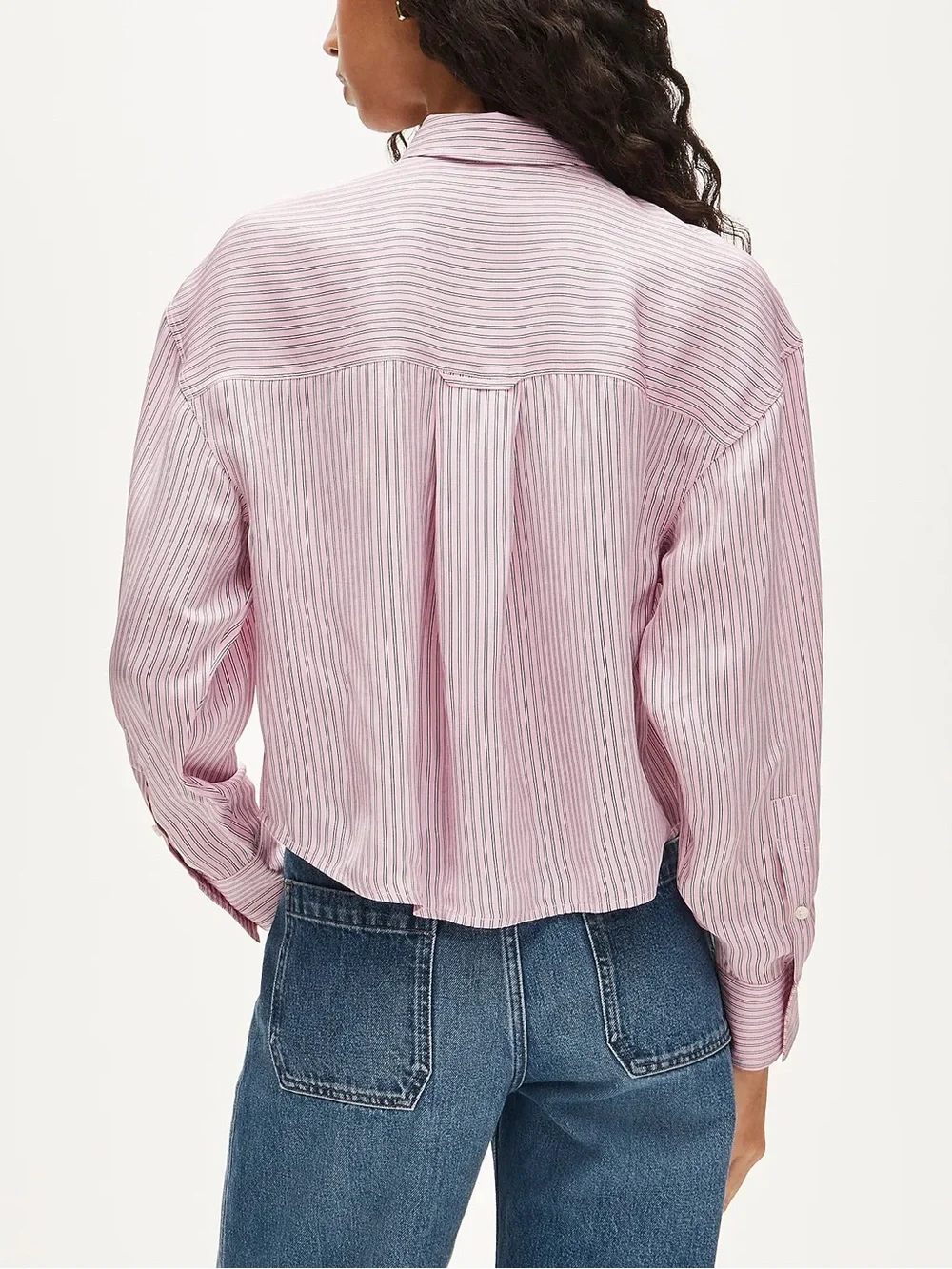 J. Crew Pink and White Striped Cropped Button-Down Shirt